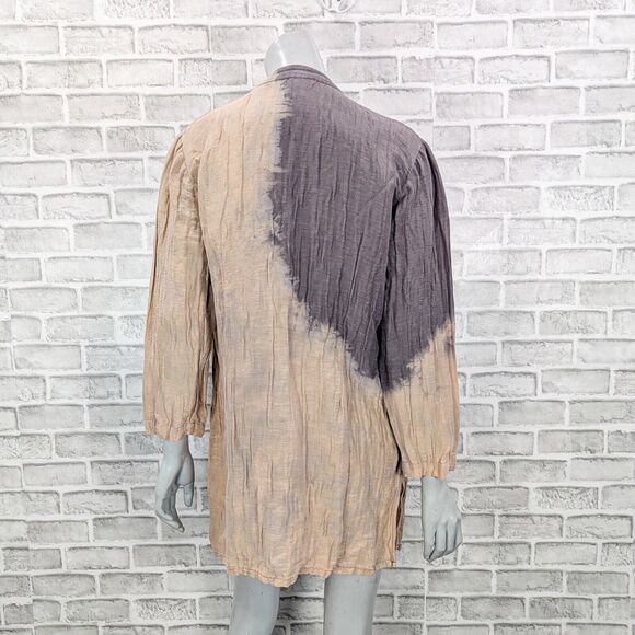 CITRON Santa Monica Women's Linen Silk dip Dye tunic Blouse Gray Beige sz Medium - Picture 4 of 8